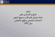 اعلام منابع و گایدلاین های رشته بیماری های قلب و عروق آزمون دانشنامه تخصصی و فوق تخصصی سال 1405